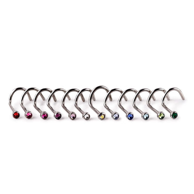 18 Gauge Nostril Screw with Pressed Gem