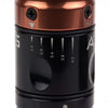 Close up of the stroke lengths on the Burnt Orange Axys Valhalla Pen Tattoo Machine. 