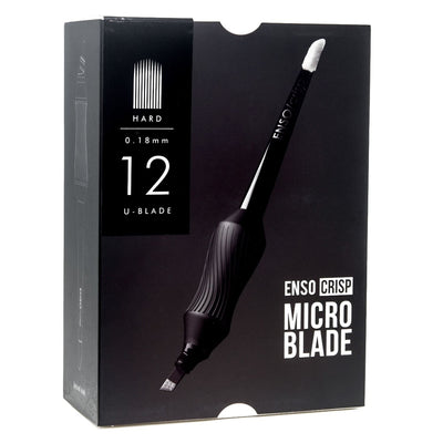 A black box of ENSO Microblade Crips U-Shaped Blades .18mm for PMU. Disposable microblades like these and more are available at Kingpin.