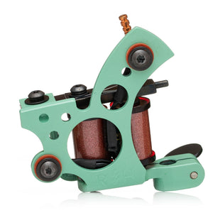 A green Blood Money Iron "Everyday shader" hand-built coil machine by Rich Helton.