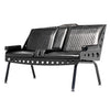Diagonal view of the black Comfort Before Pain Waiting Room Bench for tattoo shops with metal frame and vinyl seat.